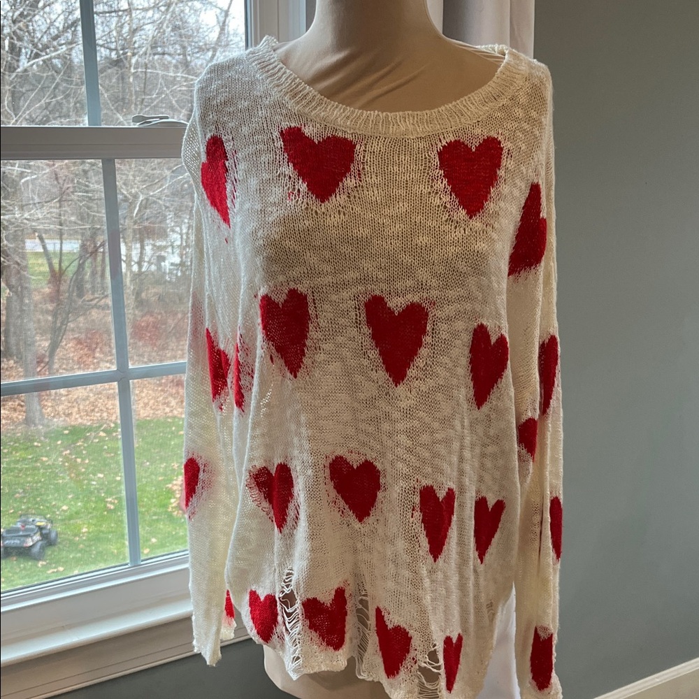 BiBi White Sweater with Red Heart Design